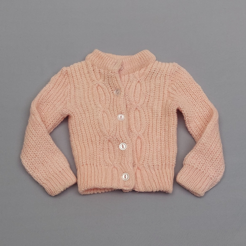 Vintage Baby Cardigan Sweater Knit Mohair & Acrylic Cable Knit Size 9-12 Months
